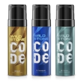 Wild Stone CODE Gold, Titanium and Steel Body Perfume for Men, Pack of 3 (150ml each)|No Gas Deodorant|Long Lasting Body Spray