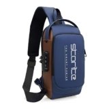 Storite Crossbody Sling Bag for Men & Women, Blue/Brown, 17x9x32 cm