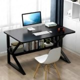 Lukzer Modern Engineered Wood Computer Desk with Built-in Bookshelf, Space-Saving Design, Black Top & Black Frame, Study Table,100x50x78cm (MST-001)