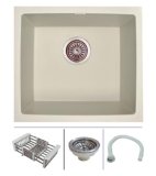 ZINZER Quartz Single Bowl Kitchen Sink – Granite Color With Coupling, Hose Pipe and Drainer Basket