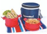 SignoraWare 500ml+350ml Smart Microwave Safe Twin Executive Small Stainless Steel Lunch Box with Bag, Food Grade BPA Free Conatiners, Air Tight and Sleek Leak-Proof Lid Tiffin Boxes (Set 2 Red)