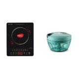 Pigeon by Stovekraft ABS Plastic Acer Plus Induction Cooktop 1800 Watts with Feather Touch Control & Plastic Mini Handy and Compact Chopper with 3 Blades (Green, 400 ml)