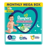 Pampers Complete Skin Comfort | Pant Style Diaper Large, 128 Count| Anti Rash with 100% protection from leakage upto 12 hrs