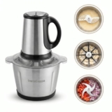 InstaCuppa Electric Chopper for Kitchen Use with 3 Attachments, 2 Litre Stainless Steel Meat Mincer, 300W Vegetable Cutter Machine with Garlic Peeler and Egg Whisker, Carrot Grater for Busy Moms