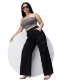 Miss Chase A+ Women’s Wide Leg High Rise Regular Stretchable Denim Jeans (APAW24DEN86-95-62-30, Black, 30)