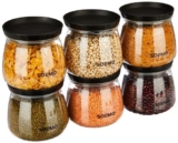 Amazon Brand – Solimo Plastic Storage Jar and Container Set I Air Tight & BPA Free Containers for Kitchen Storage Set I Grocery Kitchen Container Set I Multipurpose Jar,800 Ml Each, Set 6, Black