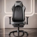 DROGO Alpha-X Ergonomic Gaming Chair with Footrest | Premium PU Leather with 135° Recline | 2D Padded Armrest | Computer Chair for Study |Office Chairs for Work from Home With Neck Support(Black&Grey)