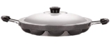 Nirlon Non-Stick Heavy Duty 12 Cavity Appam Pan Appa Patra Paniyarakkal Paniyaram with Side Handles with Steel Lid (Aluminium, 22.5 cm)