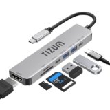 Tizum 7-in-1 USB C HUB with 4K HDMI, 100W PD Charging, USB C & USB 3.0 5Gbps, USB 2.0, SD/TF Card Reader, Type C Multiport Adapter for MacBook Laptop, Tablet, Type C Dock Plug & Play, Aluminium Shell