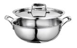 Signoraware Artista Triply Shallow Kadhai Stainless Steel Induction Compatible Triply with Steel Lid (Induction and Gas Compatible), 22cm, Capacity 2100ml, Silver