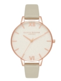 Olivia Burton Glitter Dial Qtz Basic Slim White Glitter Round Dial Women’s Analog Watch|Steel Grey Leather Material|Grey Color Band – OB16GD89