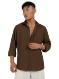 SOLIDPLAY Men’s Premium Woven Texture Shirt (in, Alpha, S, Standard, Brown)