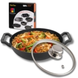 Human Hydro Cast Iron Kadai/Kadhai with Glass Lid | 23cm (9.2”), 1.3L Deep Wok | Naturally Non-Stick When Seasoned | Gas & Induction Compatible | Toxin-Free for Curries, Sabzi & Deep Frying