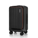 HRX Charcoal Grey Cabin Size Urban Laptop 2.0 Polycarbonate Hard Shell Suitcase with Front Laptop Compartment – Premium Travel Trolley Bag with 8 Spinner Wheels, Number Lock & Water Resistant Body