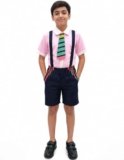 BookMyCostume Boy Dangri Style Costume Set | Pink Shirt with Denim Dangri Style Shorts & Colorful Tie | Fancy Dress Costume for Role Play | Boys | 8-10 Years