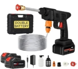 EasyAcc Cordless Portable Wireless Pressure Washer Gun, 48V, 12000mAh Double Battery, High Pressure, with Adjustable Nozzles and 5M Hose Pipe, for Car Wash and Bike Cleaning (Guner)