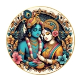 Nozvera Modern Radha Krishna Wall Painting with Frame – Sparkle Glossy Round Golden Framed Large Painting for Office, Living Room, Bedroom, Home Wall Decoration (Design 03, 40 CM * 40 CM)