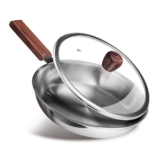MILTON Pro cook Triply Wooden Handle and Gas Friendly Stainless Steel Kadhai with Glass Lid I Non Stick Cookware I 3 Year Warranty, 26 cm, Silver