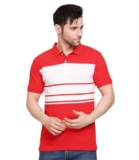 Scott International Men’s Rich Cotton Regular Fit Striper Polo T-Shirt | Red – White