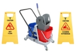 TARGET HYGIENE Double Bucket Mop Wringer Trolley Free with Caution Sign Board Combo Wet Floor & Cleaning in Progress – 40 LTR