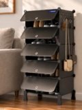 BOXJOY 5 Shelf Shoe Racks with 5 Doors, 5 Hook Steel Holder & Wooden Hammer