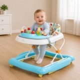 R for Rabbit Rock N Walk Baby Walker Cum Rocker for Babies 6 to 18 Months, Anti-Fall Design with Brake Pads, Adjustable Height, Foldable Walker with Musical Toy Bar, EN71 Certified (Light Blue)