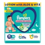 Pampers Complete Skin Comfort Pants, Anti-rash blanket, Lotion with Vitamin E & Aloe Vera, Medium (M), 76 Count, 7-12kg