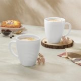 Larah by BOROSIL Tea/Coffee Orbit White Opalware Mug, Microwave & Dishwasher Safe, Bone-Ash Free, Crockery Set Ideal for Daily Use & Gifting (Orbit, 240ml x 2pc)