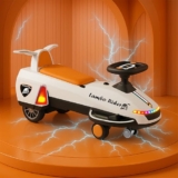 Kidsmate Lambo Rider 2-in-1 Electric & Manual Swing Car | Battery-Operated Ride-On for Kids 1-4 Years | LED Lights, Music & Smooth PU Wheels for Endless Fun – White