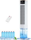 HIFRESH 107CM Tower Fan for Room w/Cooling, Memory & Aroma Function, Remote & Touch, 4 Modes & 3 Speed,15H Timer, 4.2L Dual Tanks, 6 Ice Pack, 20Ft Air Throw, Low Power Consumption Tower Fans for Home