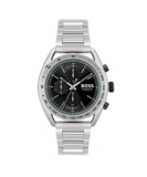 BOSS Men Center Court Qtz Fashion Chrono Black Round Dial Analog Watch|Stainless Steel Material|Silver Color Band – 1514023