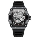 Giordano Analog Watch for Men – Skeleton-Style Dial | Brushed Steel Case with Silicone Strap
