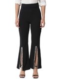 KOTTY Women Ankle Length Oil Black Solid Trousers(Oil Black 26