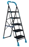 Plantex Stylo Heavy-Duty Mild-Steel Folding 5 Step Ladder for Home with Advanced Locking System/Wide Anti-Skid Step Ladder (Black & Blue)