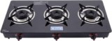 CELLO Crowne 3 Burner Black Gas Cooktop,Toughened Glass, ISI Certified 1 Year Warranty Glass Manual Gas Stove(3 Burners)