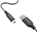 Ambrane Type C Cable 3A Fast Charging 1M Braided Cable for Iphone Smartphones, Tablets, Laptops & other Type C devices, 480Mbps Data Sync, Quick Charge 3.0 (RCT 10, Black)