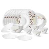 Larah by Borosil Oak Fluted Series Opalware Dinner Set | 31 Pieces for Family of 6 | Microwave & Dishwasher Safe | Bone-Ash Free | Crockery Set for Dining & Gifting | Plates & Bowls | White