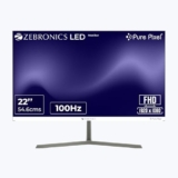 Zebronics Full HD LED Monitor, 21.5 Anti-Glare Screen, 100Hz Refresh Rate, Ultra Slim, Bezel-Less Display, 250nits Brightness, HDMI & VGA, Wall Mountable (A122)