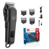 KIKI NEW GAIN NG-777 Salon Series Professional Cordless Hair Clipper Digital Display 6000 RPM Powerful magnet Motor High Carbon steel 4 Guide Comb Taper Lever Adjustment Runtime: 240 min, Black