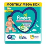 Pampers Complete Skin Comfort Pants, (M) 152 Count, Anti-rash blanket, Lotion with Vitamin E & Aloe Vera, Medium size baby diapers, 7-12kg