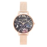 Olivia Burton Celestial Qtz Basic Black & Resin & Ss Glitter Round Dial Women’s Watch|Ionic Plated Rose Gold Steel Material|Gold Color Band – OB16GD33