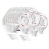 Larah by Borosil Boro Fluted Series Opalware Dinner Set | 33 Pieces for Family of 6 | Microwave & Dishwasher Safe | Bone-Ash Free | Crockery Set for Dining & Gifting | Plates & Bowls | White
