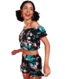 POPWINGS Casual Floral Printed Off Shoulder Crop Top & Shorts Co-Ords Set for Women || Two Piece Set for Women Summer Wear || Crop Top and Shorts Set for Women