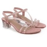 ACTION Signora Women’s Transparent Strap Block Heel Sandals Signora107-RosePink-9 | Elegant Black Patent Finish with Clear Chunky Heels for Casual