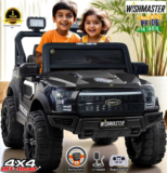 Wishmaster 4×4 Pobo Driving Car With Remote , Mobile App + Manual Drive Car Jeep Battery Operated Ride On(Black)
