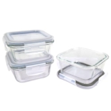 Signoraware Safe N Store Glass Square Container | Airtight & Leakproof Locking Lid | Durable | Microwave Safe | Ideal For Kitchen Storage & Lunch Boxes (800mlx3 | Set of 3 | Clear)