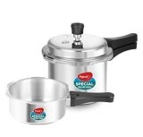 Pigeon by Stovekraft 12708 Aluminium Pressure Cooker Combo, Outer Lid, Without Induction Base (2 litre and 3 litre, Silver)