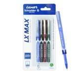 Luxor Schneider LX MAX roller ball pen, Pack of 4 – Assorted, Needle Tip, 0.5mm, 100% German Technology, 1000+ mtrs writing length, Waterproof Ink, Ideal for Students & Professionals