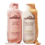 mCaffeine De-Tan & Exfoliating Body Washes (Set of 2) | Guava & Caramel Crunch Body Washes (300 ml x 2) | With Niacinamide, Salicylic and Lactic Acid | Brightens & Even Tones | Reduces Body Acne | Secret Santa Gift for Women/Men | Christmas Hamper