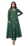 KLOSIA Women Embroidery Solid Anarkali Kurta and Pant Set with Dupatta Green